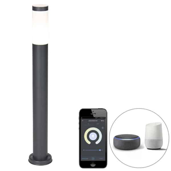 QAZQA Smarter Außenlaternenmast Anthrazit 80 cm inkl. Wifi P45 - Rox