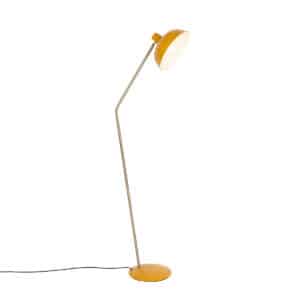 QAZQA Retro-Stehlampe gelb mit Bronze - Milou