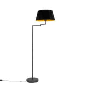 QAZQA Schwarze Stehlampe mit schwarzem Faltenschirm und verstellbarem Arm – Ladas Deluxe