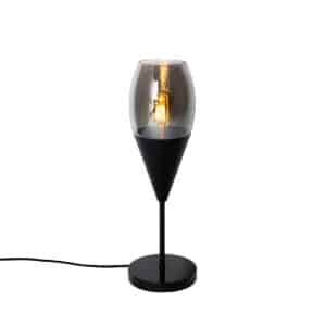 QAZQA Moderne Tischlampe schwarz mit Rauchglas - Drop