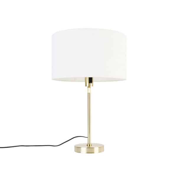 QAZQA Tischlampe gold verstellbar mit Schirm weiß 35 cm - Parte