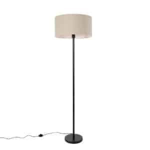 QAZQA Stehlampe schwarz mit Schirm hellbraun 50 cm - Simplo