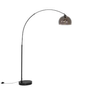 QAZQA Moderne Bogenlampe schwarz mit Rauchglas - Arc