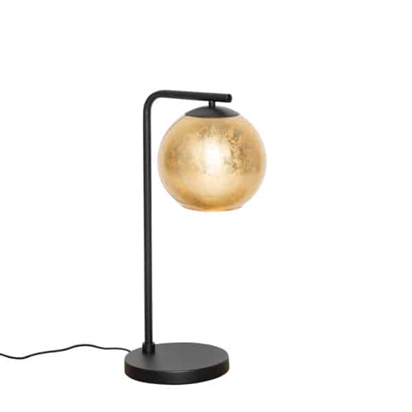 QAZQA Design-Tischlampe schwarz mit goldenem Glas - Bert