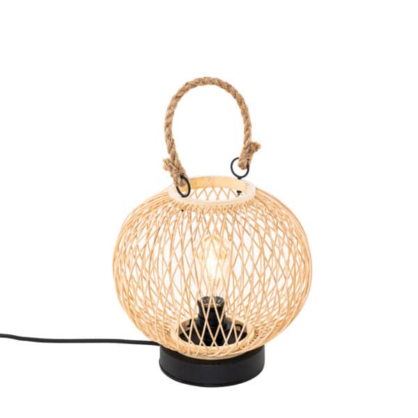 QAZQA Ländliche Outdoor-Tischlampe aus Rattan – Calamus