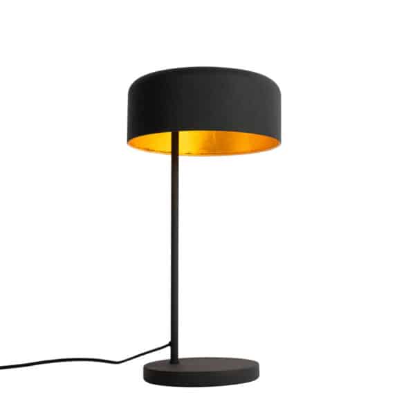 QAZQA Retro-Tischlampe schwarz mit goldenem Innenleben – Jinte