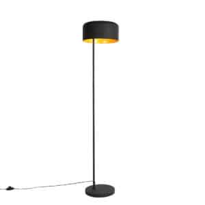 QAZQA Retro-Stehlampe schwarz mit goldenem Innenleben – Jinte