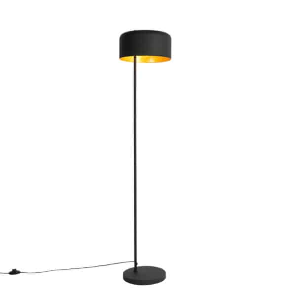 QAZQA Retro-Stehlampe schwarz mit goldenem Innenleben – Jinte