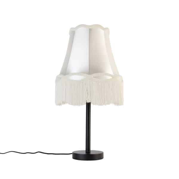 QAZQA Klassische Tischlampe schwarz mit Granny-Schirm creme 30 cm - Simplo