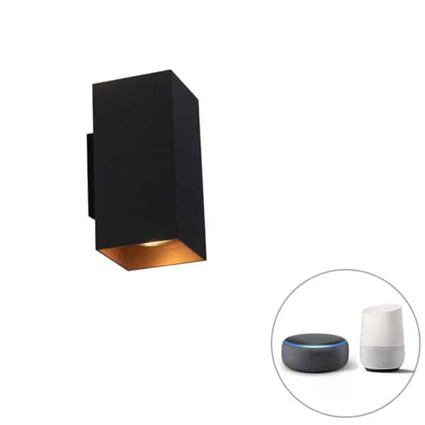 QAZQA Smarte Wandleuchte schwarz mit goldenem Quadrat inkl. 2 WiFi GU10 - Sab