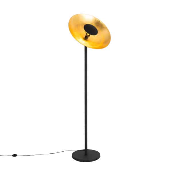 QAZQA Industrielle Stehleuchte schwarz mit goldenem Innenleben 60 cm - Magnax