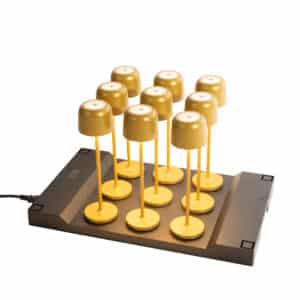 QAZQA Set mit 9 wiederaufladbaren Tischlampen Pilz Gold inkl. Ladestation - Raika