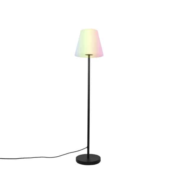 QAZQA Smarte Stehleuchte schwarz mit weißem Schirm 35 cm IP65 inkl. LED - Virginia