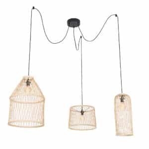 QAZQA Smarte Outdoor-Hängelampe Rattan 3-flammig inkl. LED - Calamus