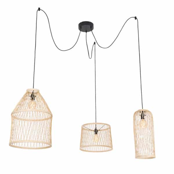 QAZQA Smarte Outdoor-Hängelampe Rattan 3-flammig inkl. LED - Calamus