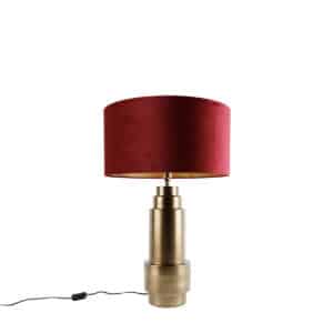 QAZQA Tischleuchte Bronze Samt-Schirm Rot mit Gold 50 cm - Bruut