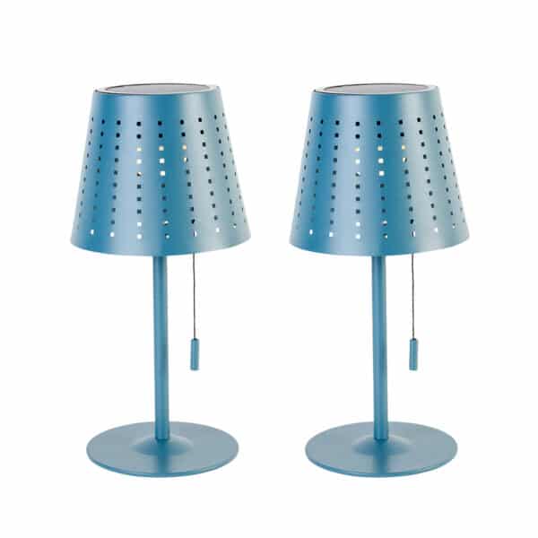 QAZQA Set mit 2 Tischlampen Blau inkl. LED 3-stufig dimmbar wiederaufladbar und solarbetrieben - Ferre