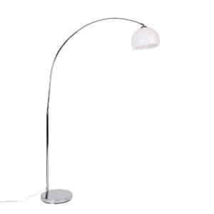 QAZQA Moderne Bogenlampe Chrom mit weißem Schirm - Arc Basic