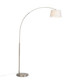 QAZQA Moderne Bogenlampe aus Stahl mit weißem Stoffschirm - Arc Basic