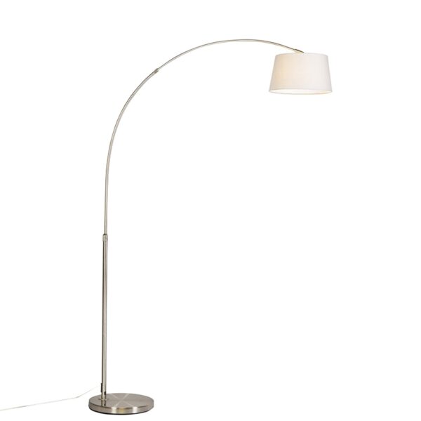 QAZQA Moderne Bogenlampe aus Stahl mit weißem Stoffschirm - Arc Basic