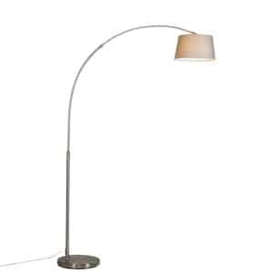 QAZQA Moderne Bogenlampe Stahl mit grauem Stoffschirm - Arc Basic