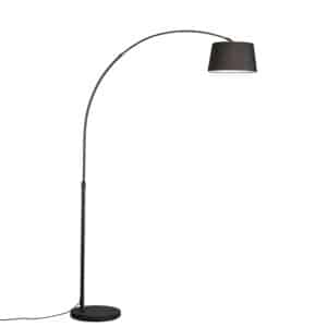 QAZQA Moderne Bogenlampe schwarz mit schwarzem Stoffschirm - Arc Basic