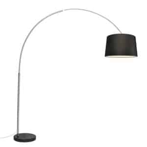 QAZQA Bogenlampe Stahl Stoffschirm schwarz 45 cm - XXL