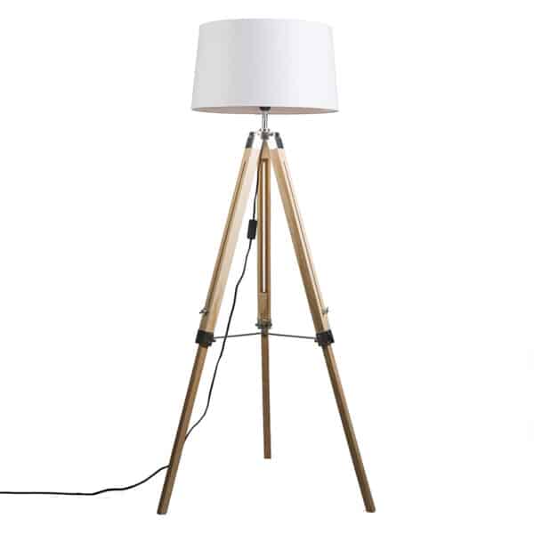 QAZQA Stehleuchte im Landhausstil mit weißem Leinenschirm 45 cm - Tripod