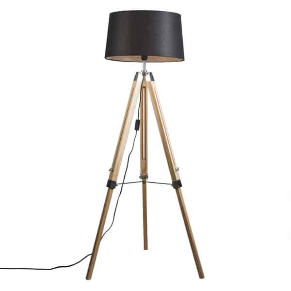 QAZQA Stehleuchte im Landhausstil mit schwarzem Leinenschirm 45 cm - Tripod