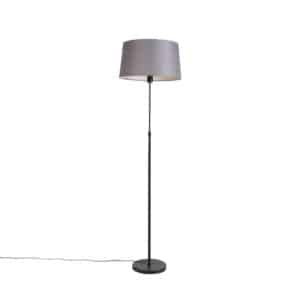 QAZQA Stehlampe schwarz mit dunkelgrauem Leinenschirm 45 cm - Parte