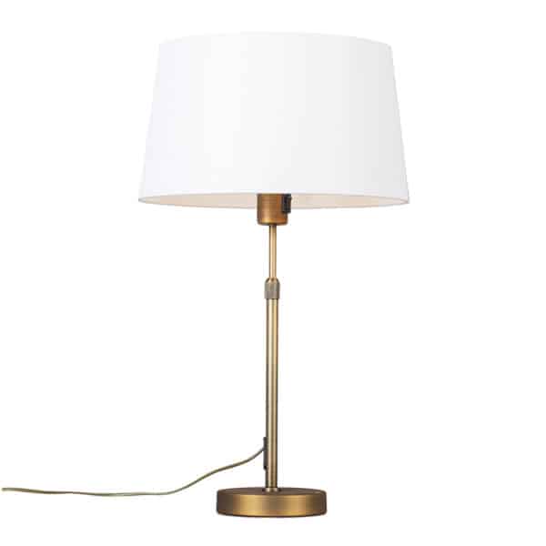 QAZQA Tischlampe Bronze mit Schirm weiß 35 cm verstellbar - Parte