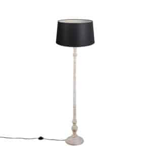 QAZQA Landhaus Stehlampe beige mit schwarzem Leinenschirm - Classico