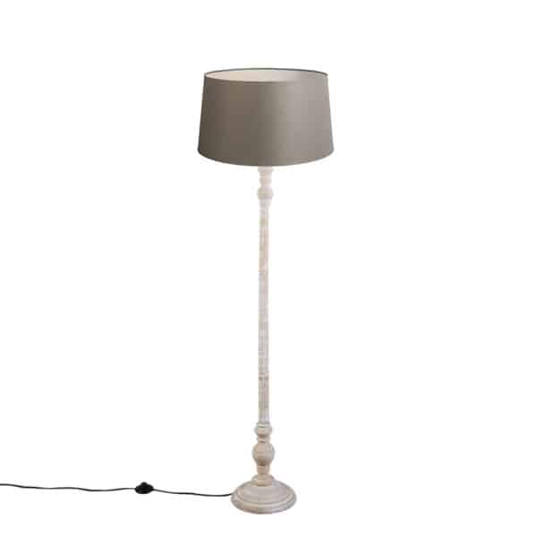 QAZQA Land Stehlampe taupe mit Leinenschirm 45 cm - Classico