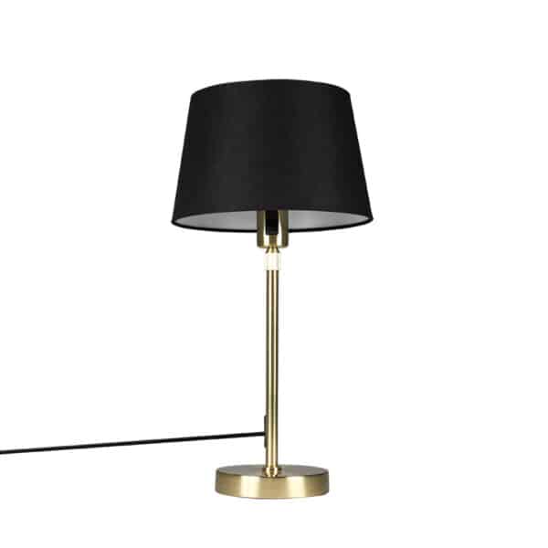 QAZQA Tischlampe Gold / Messing mit Schirm schwarz 25 cm verstellbar - Parte