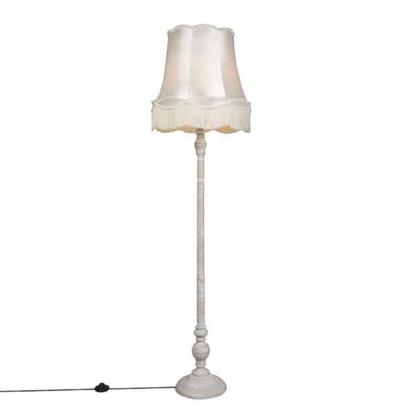 QAZQA Graue Stehlampe mit Granny-Lampenschirm Creme - Classico