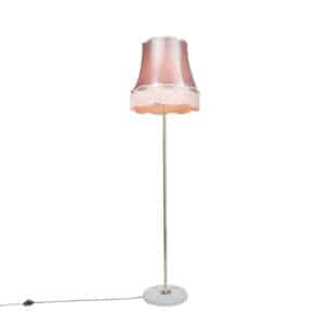 QAZQA Retro Stehleuchte Messing mit Lampenschirm Granny pink 45 cm - Kaso