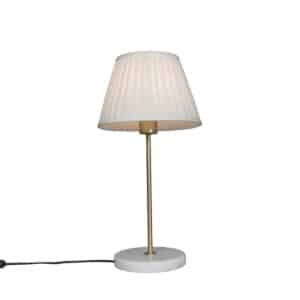 QAZQA Retro Tischlampe Messing mit Plissee Schirm Creme 25 cm - Kaso