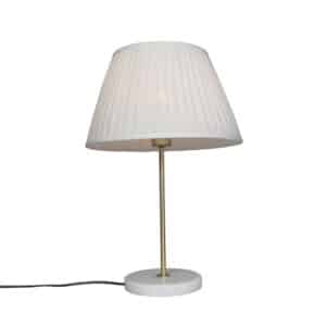 QAZQA Retro Tischlampe Messing mit Plissee Schirm Creme 35 cm - Kaso