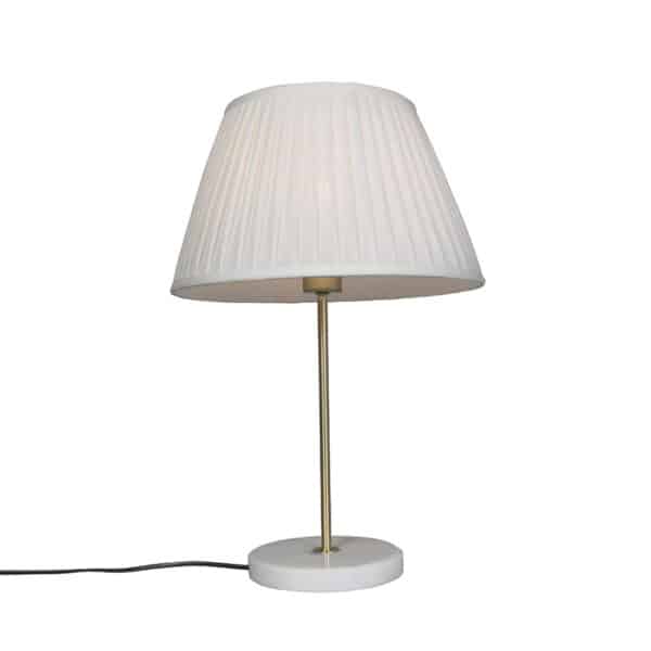 QAZQA Retro Tischlampe Messing mit Plissee Schirm Creme 35 cm - Kaso