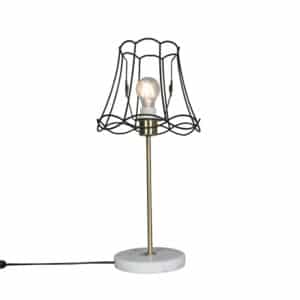 QAZQA Retro Tischlampe Messing mit Frame-Lampenschirm Granny schwarz 25 cm - Kaso