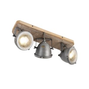 QAZQA Industriespot Stahl mit Holz kippbar 3-Licht - Emado