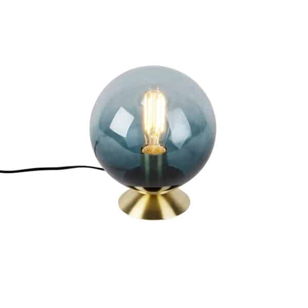 QAZQA Art Deco Tischlampe Messing mit blauem Glas - Pallon