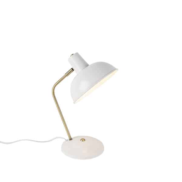 QAZQA Retro Tischlampe weiß mit Bronze - Milou