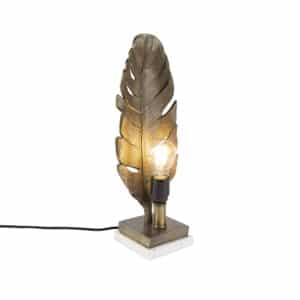 QAZQA Art Deco Tischlampe Bronze mit Marmorsockel - Blatt