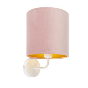 QAZQA Vintage Wandlampe weiß mit rosa Veloursschirm - Matt