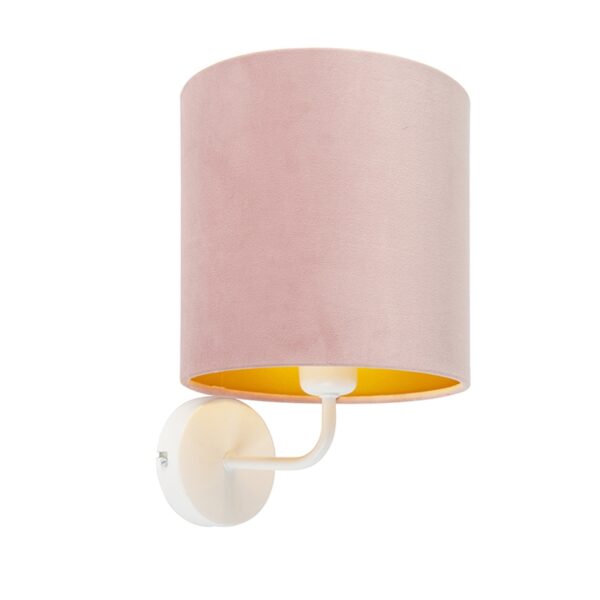 QAZQA Vintage Wandlampe weiß mit rosa Veloursschirm - Matt