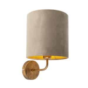 QAZQA Vintage Wandlampe Gold mit taupefarbenem Veloursschirm - Matt