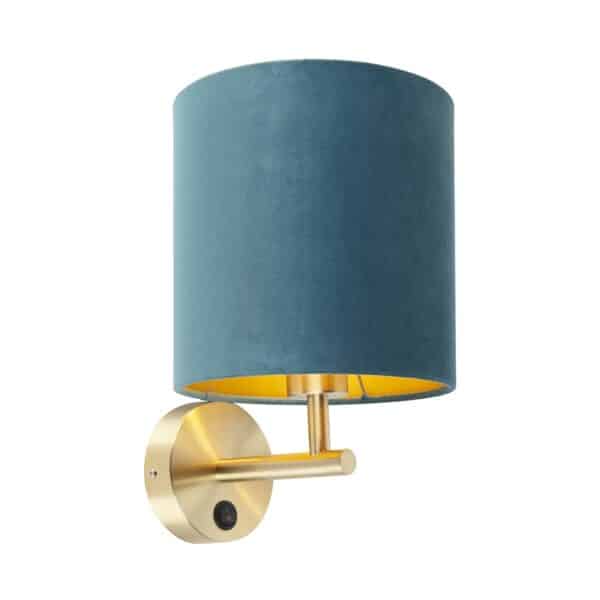 QAZQA Enge Wandlampe Gold mit blauem Samtschirm - Matt