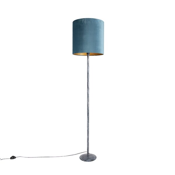 QAZQA Stehlampe antik grau Veloursschirm blau 40 cm - Simplo