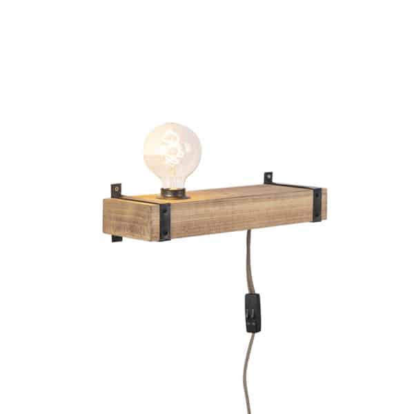 QAZQA Industrielle Wandleuchte Holz USB - Reena